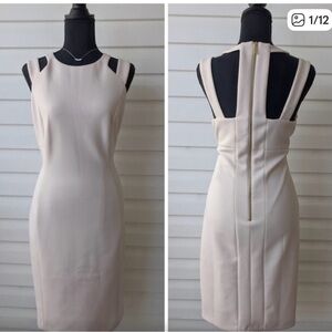 Calvin Klein Pale Pink Scuba Sheath Dress with strappy cutout design. Size 12.